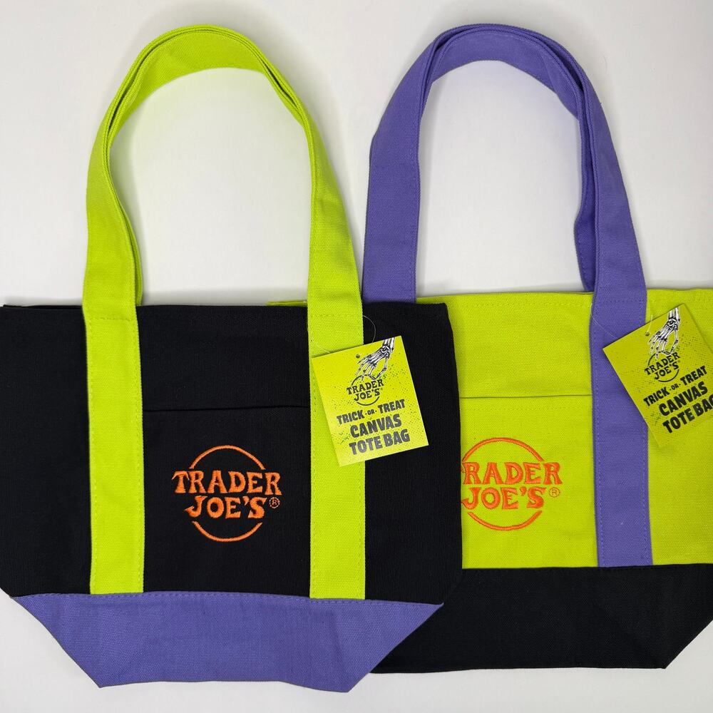 SET OF 2! MULTICOLOR Trader Joe’s Canvas Trick or Treat MINI HALLOWEEN Tote Bags
